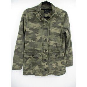 Lucky Brand Womens Jacket Small Green Camo Utility Full Zip Button Cinch Waist